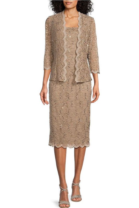 Alex Evenings Floral Lace Dress With Long Sleeve Open Front Lace Jacket