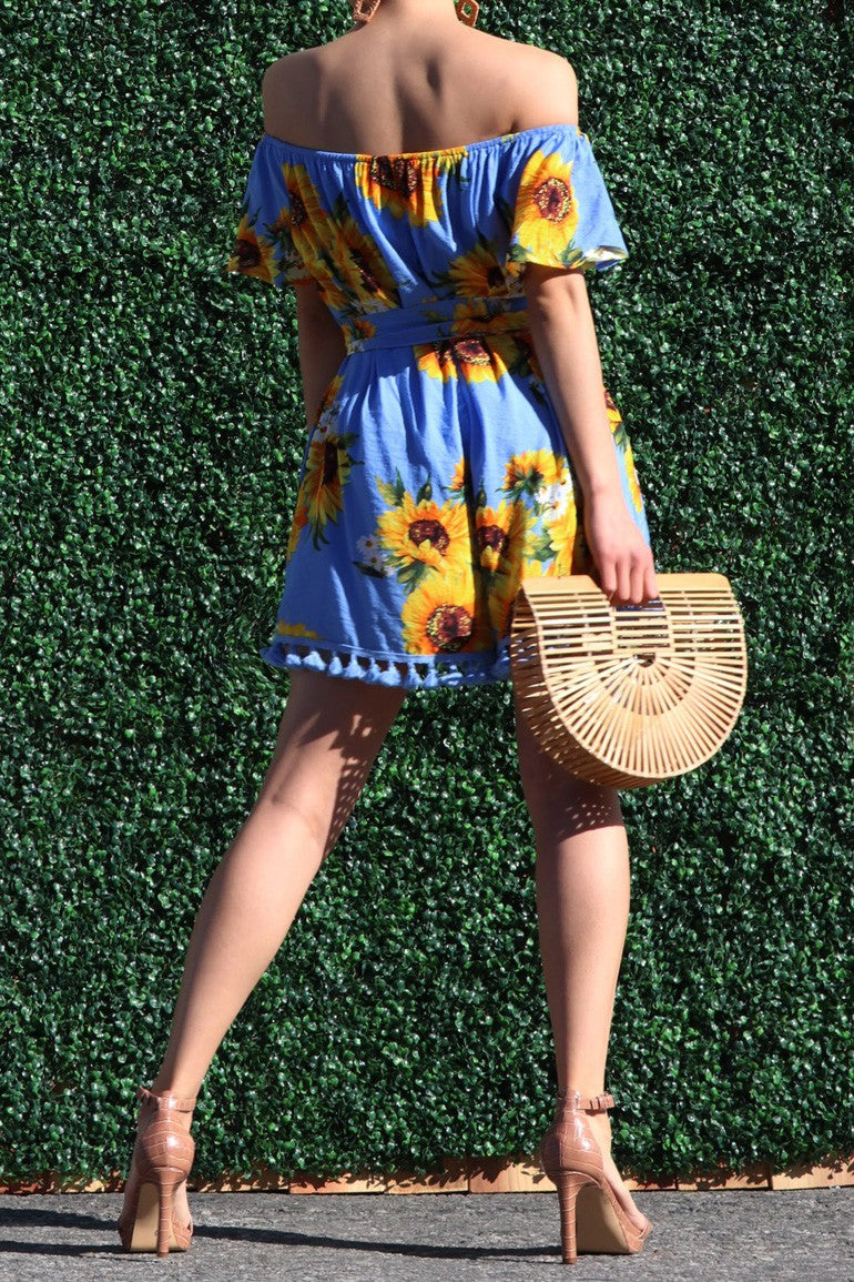 Sunflower Woven Romper With Trim Detail