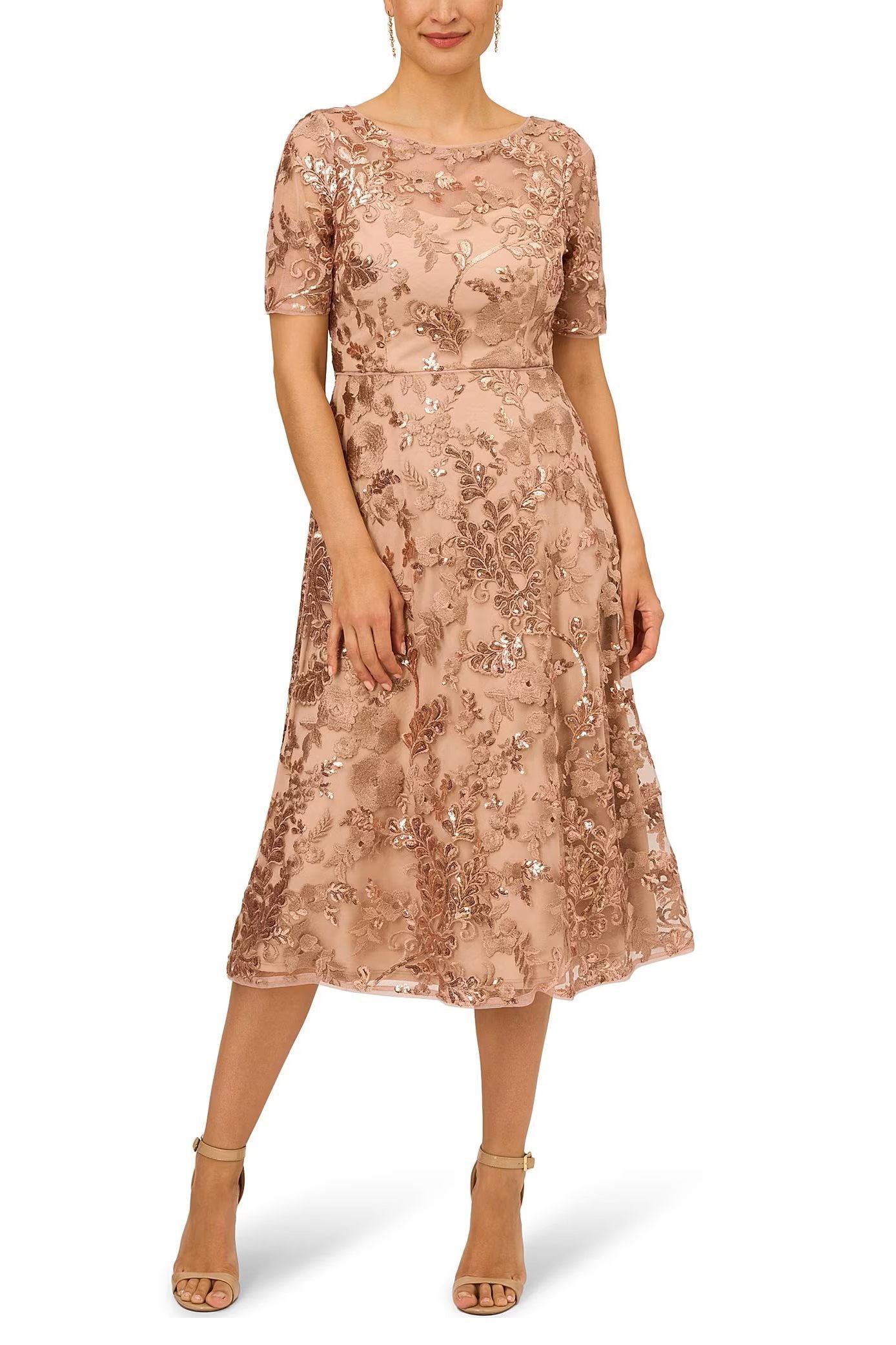 Adrianna Papell Embroidered Mesh Dress