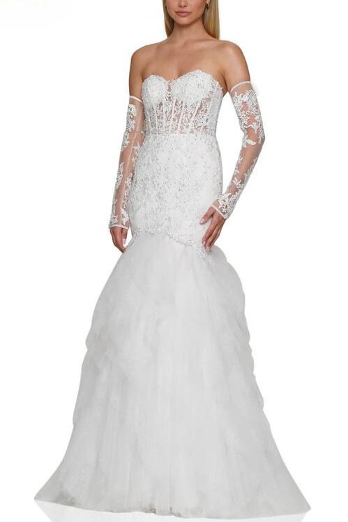 Strapless Embroidered Mesh Bridal Gown
