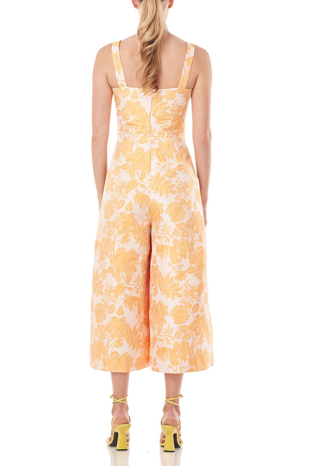 Kay Unger Floral Two-Tone Jacquard Jumpsuit with Pockets