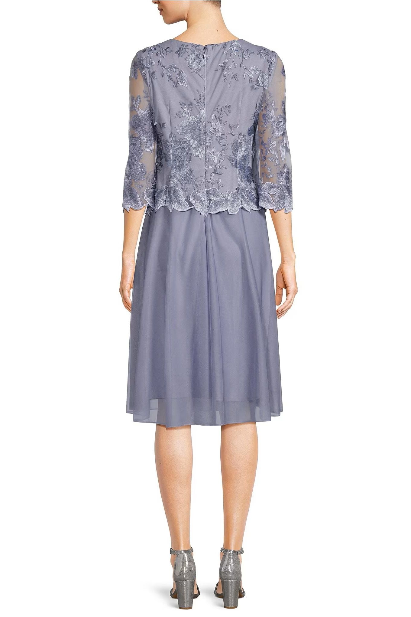 Alex Evenings Floral Embroidered Bodice Stretch Mesh Dress