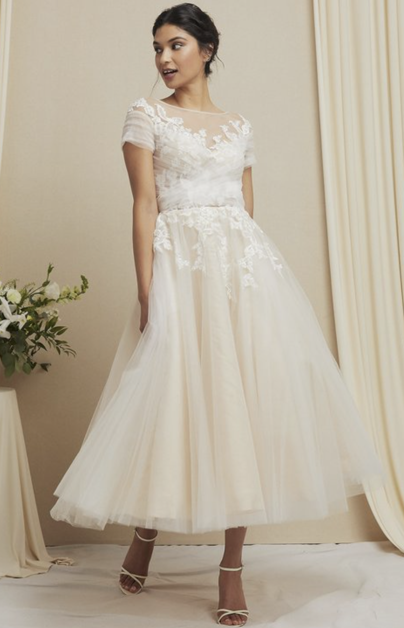 A-Line Tee Length Wedding Dress