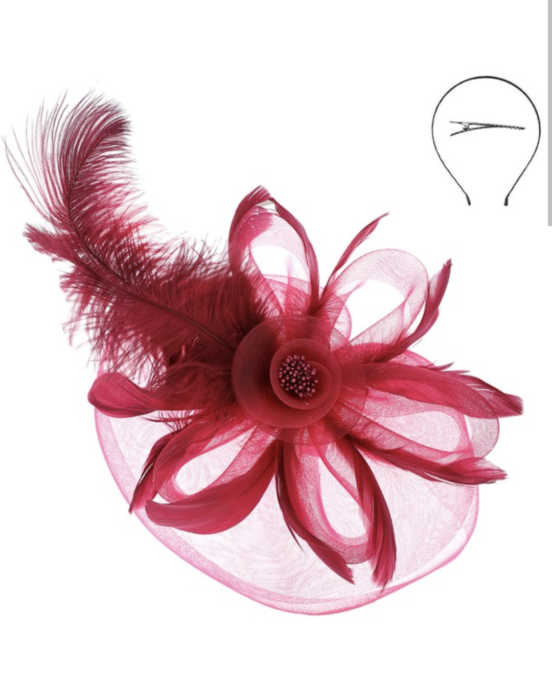 Derby Peacock Feather Rose Fascinator Headband