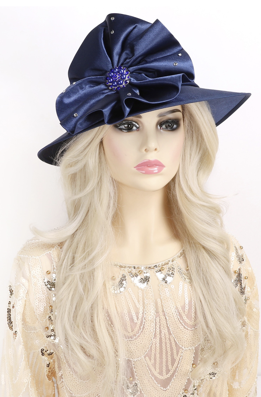 Floral Down Brim Brooch Accent Dressy Bread Hat