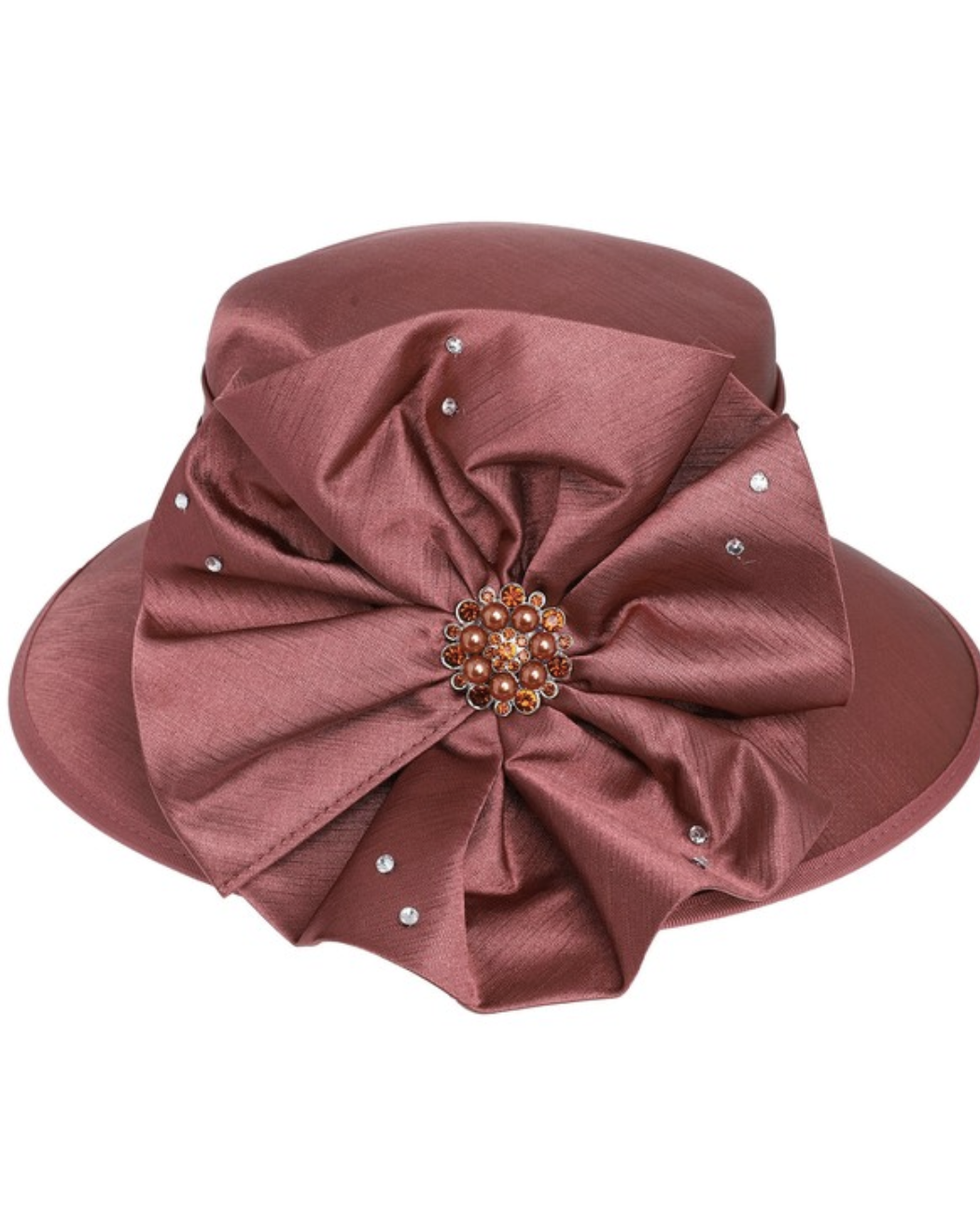 Floral Down Brim Brooch Accent Dressy Bread Hat