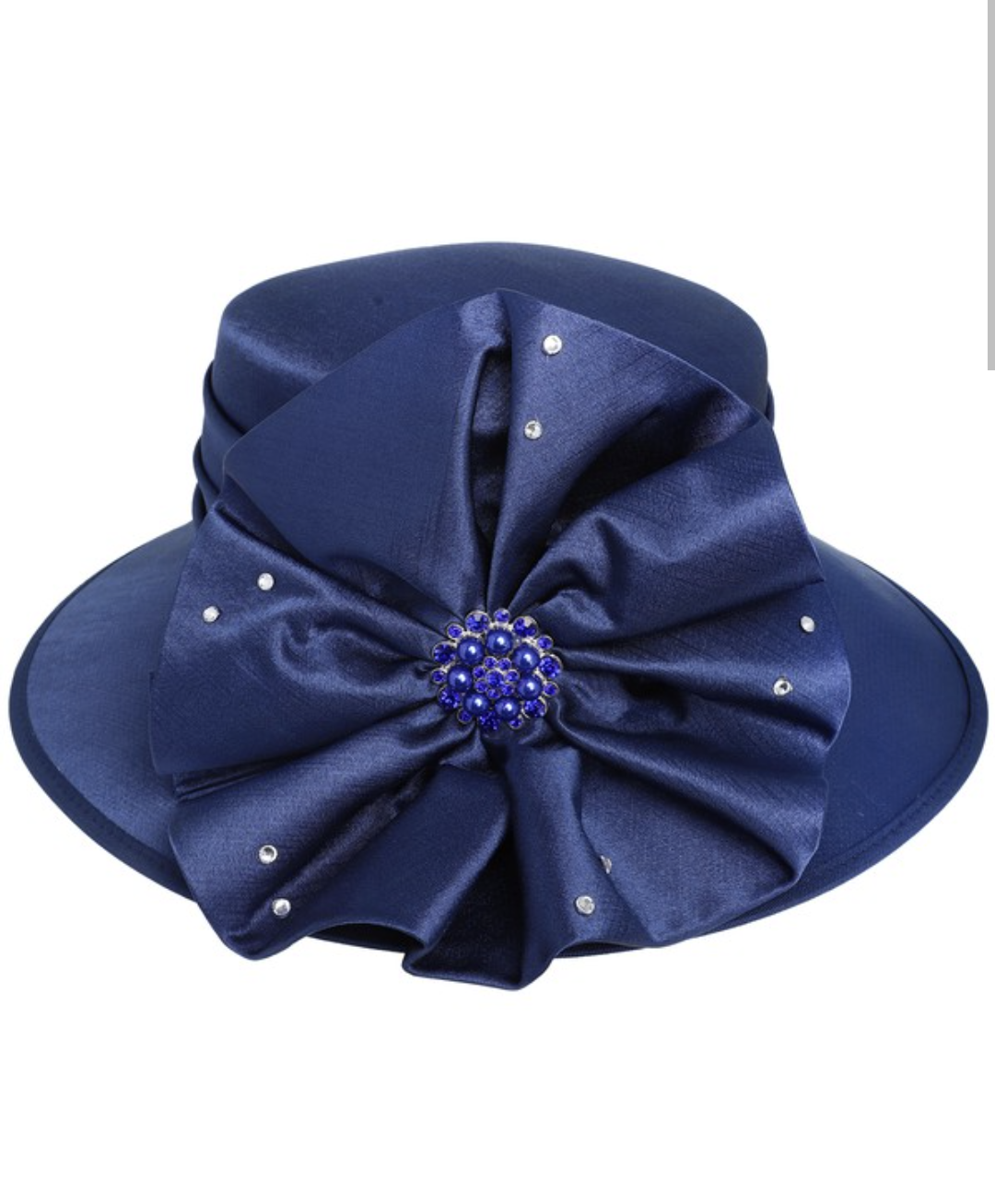 Floral Down Brim Brooch Accent Dressy Bread Hat