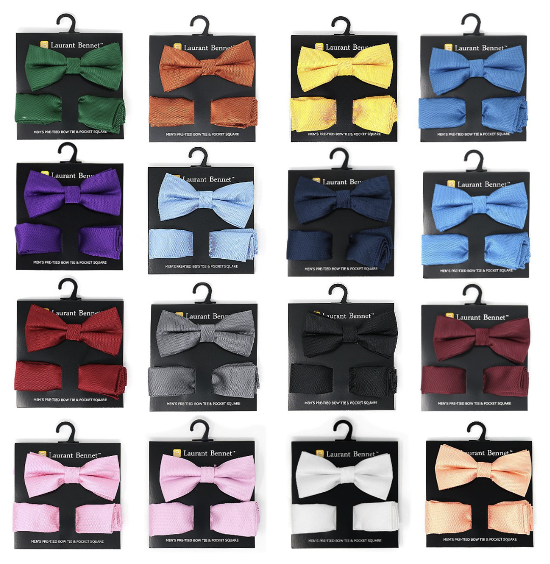 Poly Woven Men's Banded Bow Tie and Hanky Set