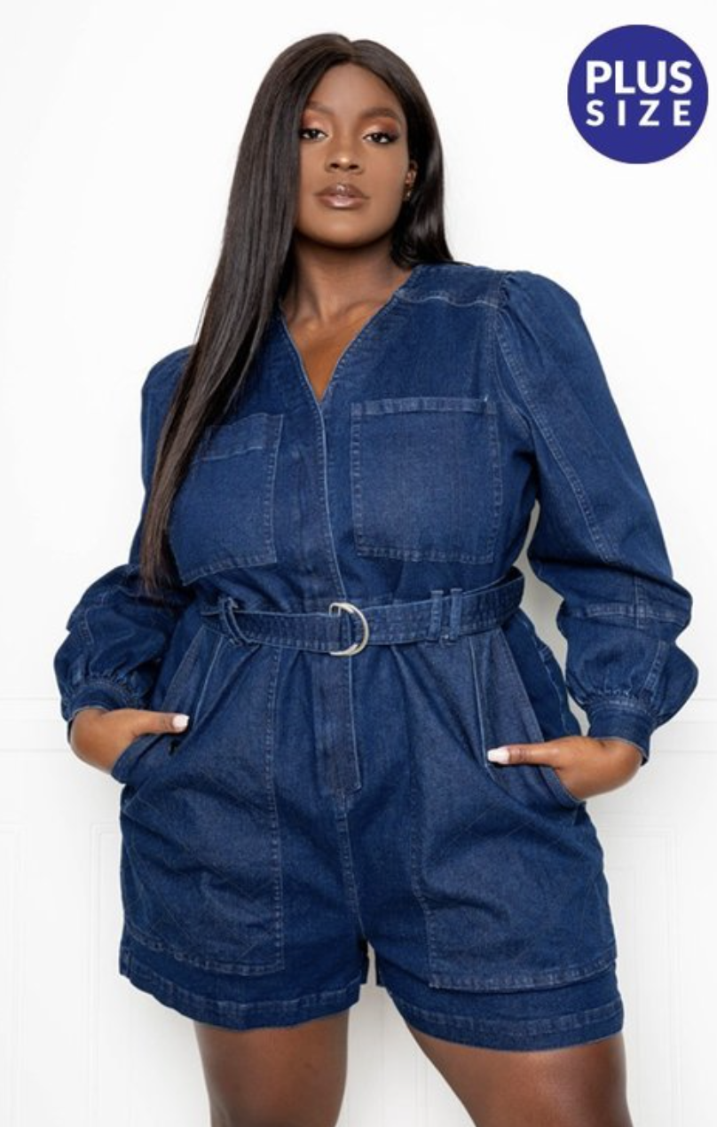 Nola's Belted Denim Romper