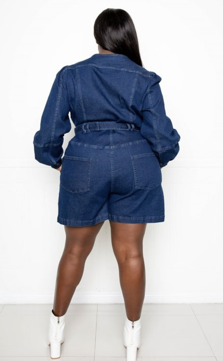 Nola's Belted Denim Romper