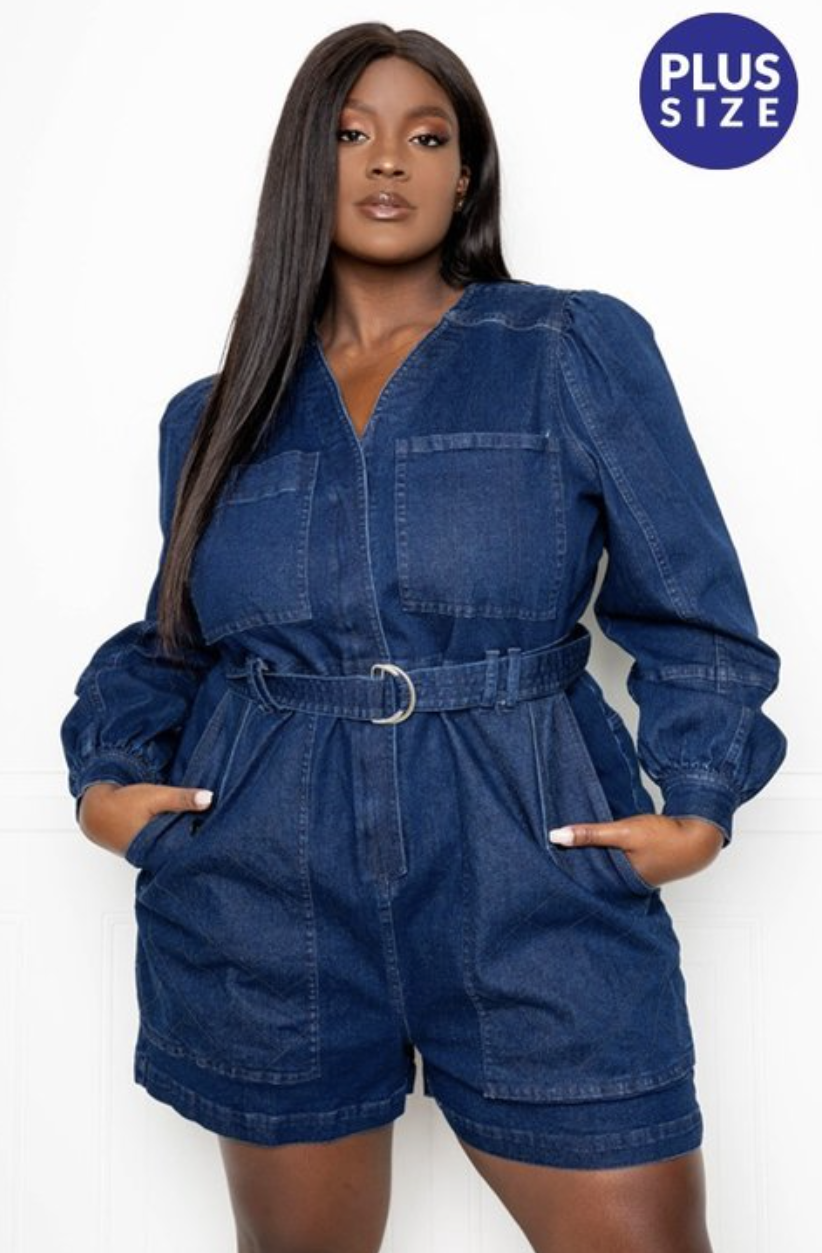 Nola's Belted Denim Romper