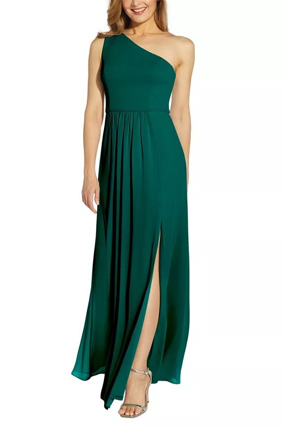 Adrianna Papell Front Slit Chiffon Bodycon Gown
