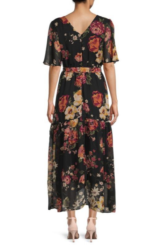 Donna Ricco Flora Chiffon Midi Dress