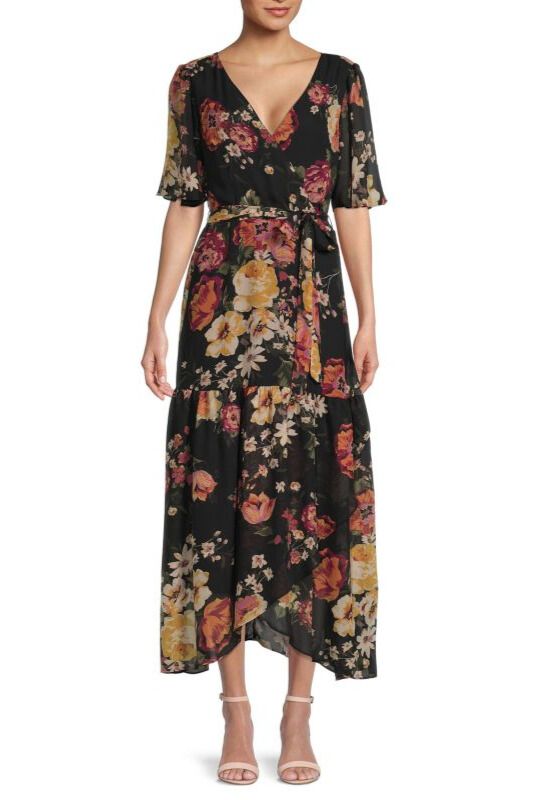 Donna Ricco Flora Chiffon Midi Dress