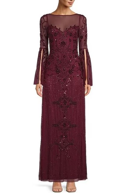 Aidan Mattox 3/4 Bell Sleeve A-Line Gown