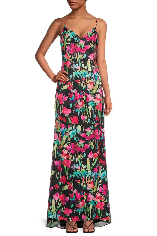 Liv Foster Floral Print Satin Gown