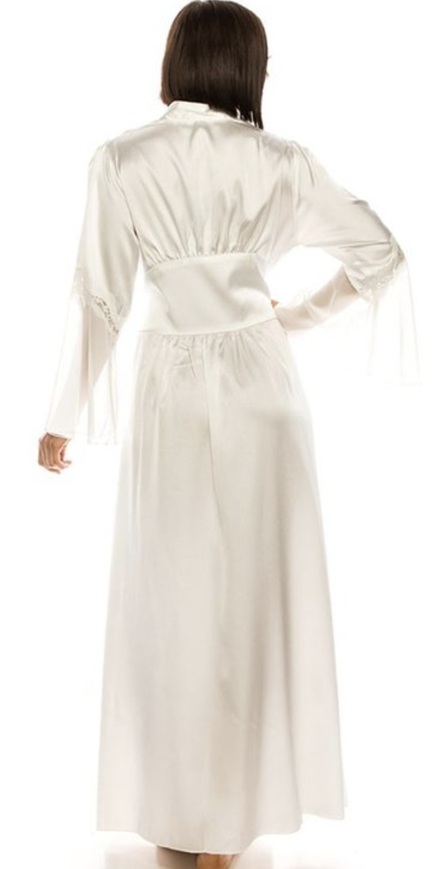 Long Satin Kimono Dressing Robe With Lace