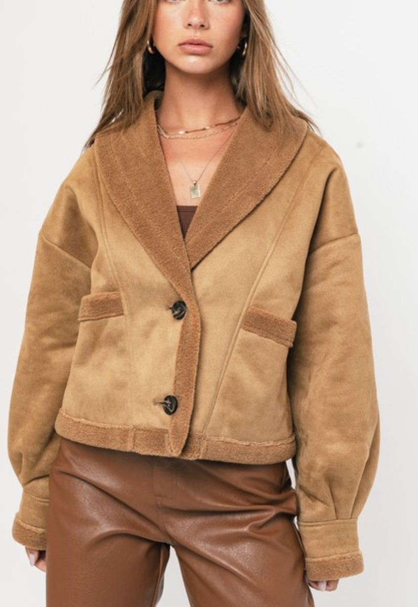 Nancy Shawl Collar Shearling Crop Jacket