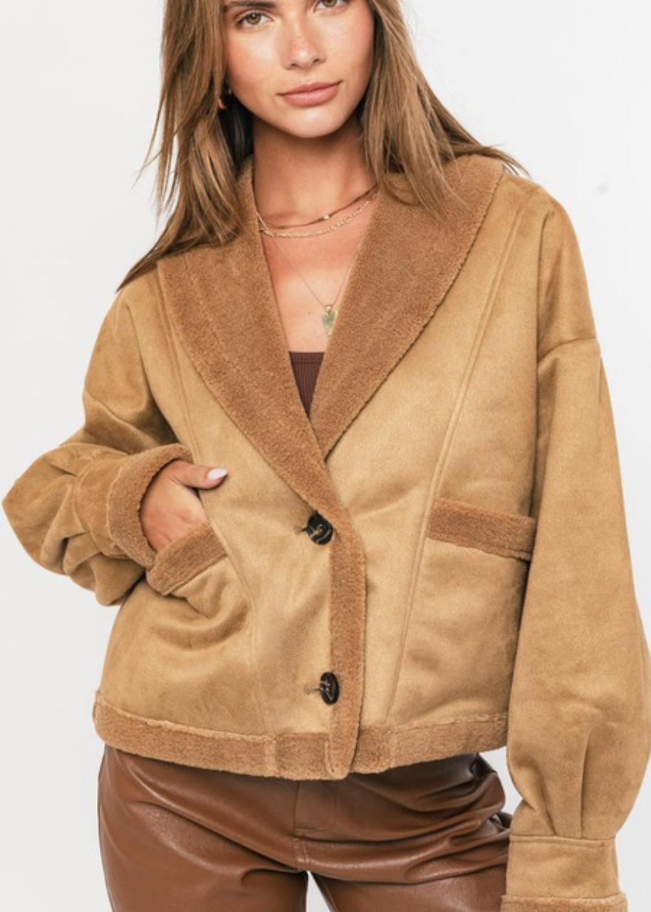 Nancy Shawl Collar Shearling Crop Jacket