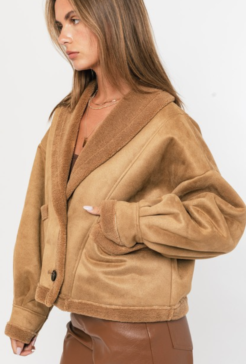 Nancy Shawl Collar Shearling Crop Jacket