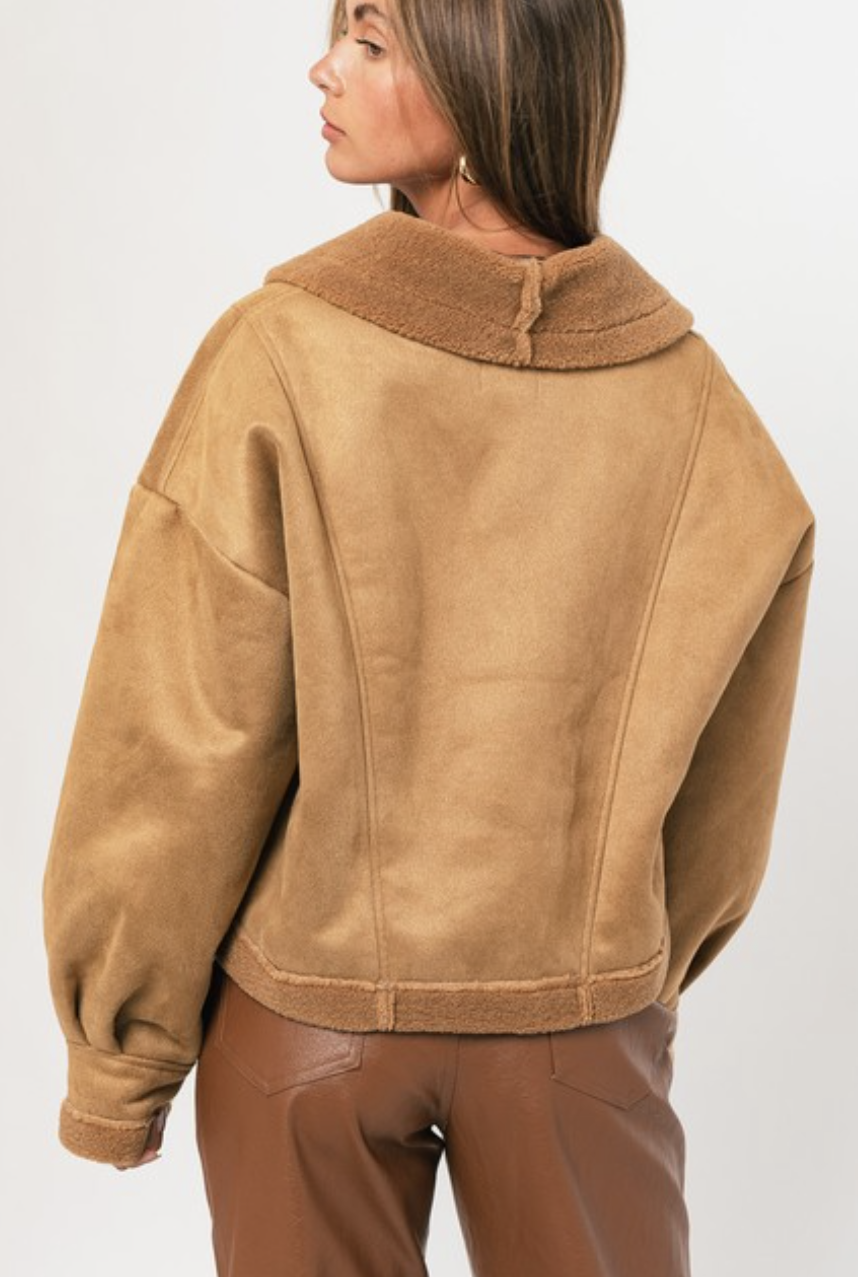 Nancy Shawl Collar Shearling Crop Jacket