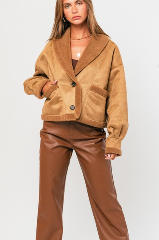 Nancy Shawl Collar Shearling Crop Jacket