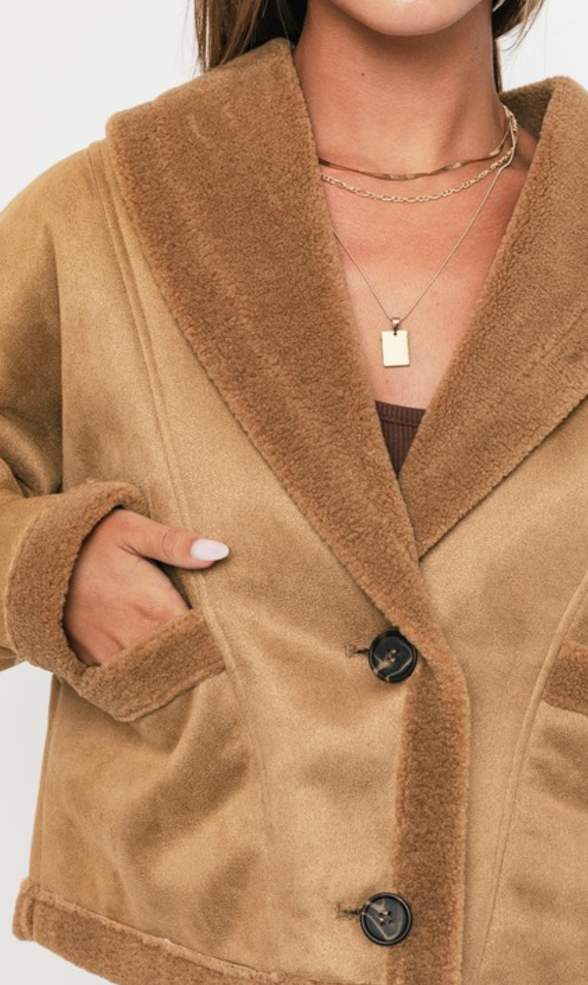 Nancy Shawl Collar Shearling Crop Jacket