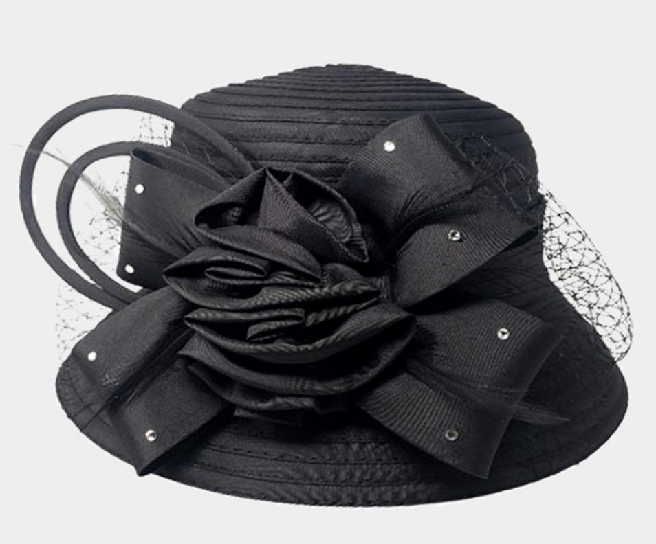 Studded Bow Flower Mesh Dressy Hats